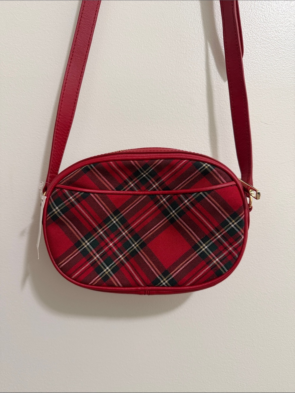 NWT Talbots Small Red Leather Plaid Gold Hardware Crossbody Bag